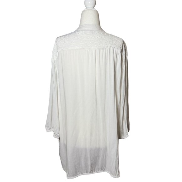 Ellen Tracy Womens Top White Boho Blouse With Embroidered Detail Size M - Picture 3 of 11
